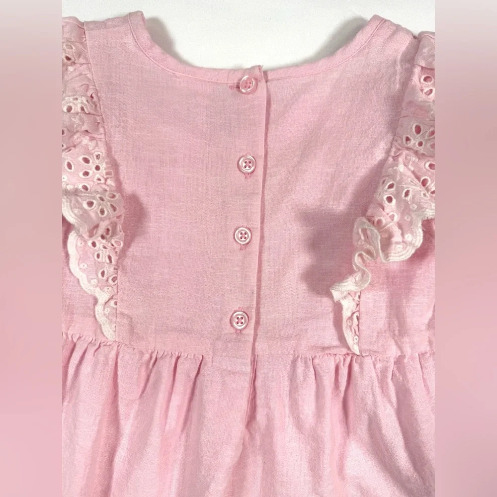 GYMBOREE Girls’‎ Pink Flutter Sleeve Eyelet Lace Linen Blend Blouse Size 6